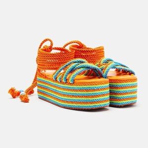 Fashion Nova Orange and Blue Platform Sandals